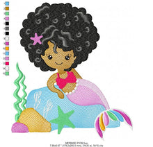 Laden Sie das Bild in den Galerie-Viewer, Mermaid embroidery designs - African American embroidery design machine embroidery pattern - Black girl with curly hair Mermaid design jef
