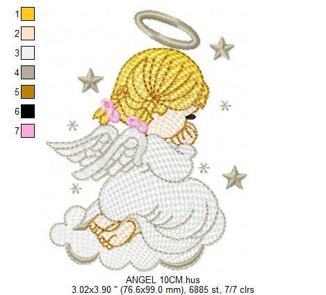 Girl Angel with wings halo and cloud embroidery designs - Baby girl machine embroidery pattern - Angel embroidery - Instant download pes jef