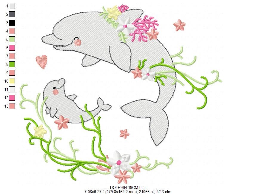 Dolphin embroidery designs - Ocean Fish embroidery design machine embroidery pattern - Baby girl embroidery file - sea animal embroidery pes