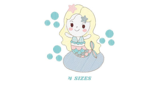 Mermaid embroidery designs - Princess embroidery design machine embroidery pattern - Mermaid rippled design Baby girl embroidery download