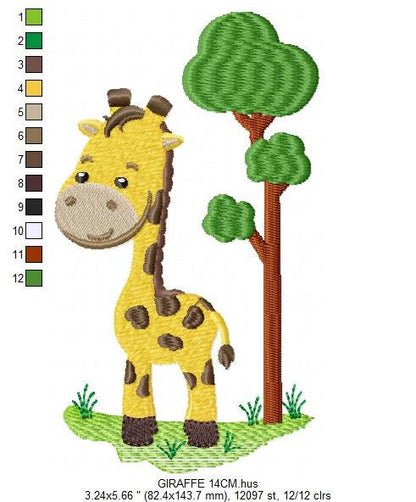 Giraffe with tree embroidery design - Safari Animal embroidery designs machine embroidery pattern - Boy embroidery file - Instant download