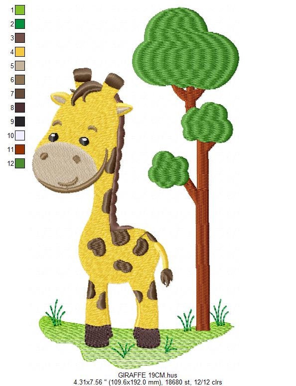 Giraffe with tree embroidery design - Safari Animal embroidery designs machine embroidery pattern - Boy embroidery file - Instant download