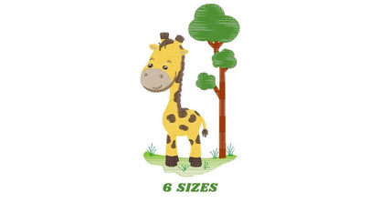 Giraffe with tree embroidery design - Safari Animal embroidery designs machine embroidery pattern - Boy embroidery file - Instant download