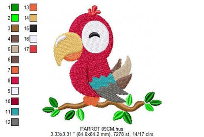 Parrot embroidery designs - Tropical Bird machine embroidery pattern - Baby girl and boy file - Instant digital download pes jef dst hus vp3