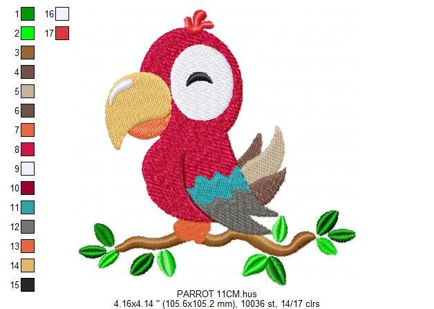 Parrot embroidery designs - Tropical Bird machine embroidery pattern - Baby girl and boy file - Instant digital download pes jef dst hus vp3