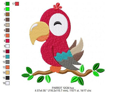 Parrot embroidery designs - Tropical Bird machine embroidery pattern - Baby girl and boy file - Instant digital download pes jef dst hus vp3