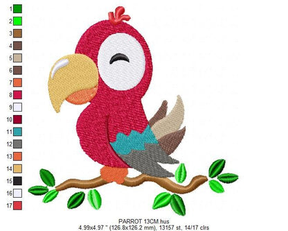 Parrot embroidery designs - Tropical Bird machine embroidery pattern - Baby girl and boy file - Instant digital download pes jef dst hus vp3