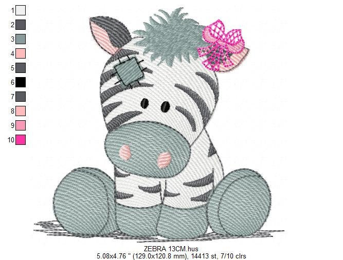 Patched Zebra embroidery design - Animal embroidery designs machine embroidery pattern - Baby girl embroidery - Safari embroidery file