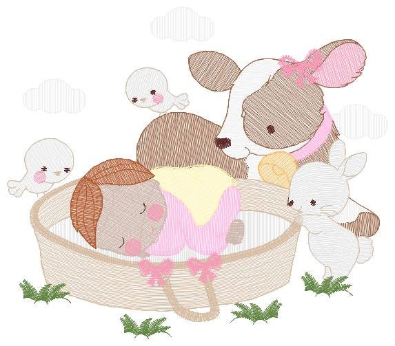 Sleeping baby embroidery design - Baby girl embroidery design machine embroidery pattern - Newborn embroidery file nursery  instant download Marcia Embroidery
