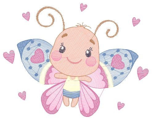 Butterfly embroidery design - Baby girl machine embroidery pattern - Butterfly with happy face file - Instant digital download pes jef dst