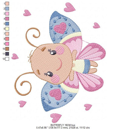 Butterfly embroidery design - Baby girl machine embroidery pattern - Butterfly with happy face file - Instant digital download pes jef dst