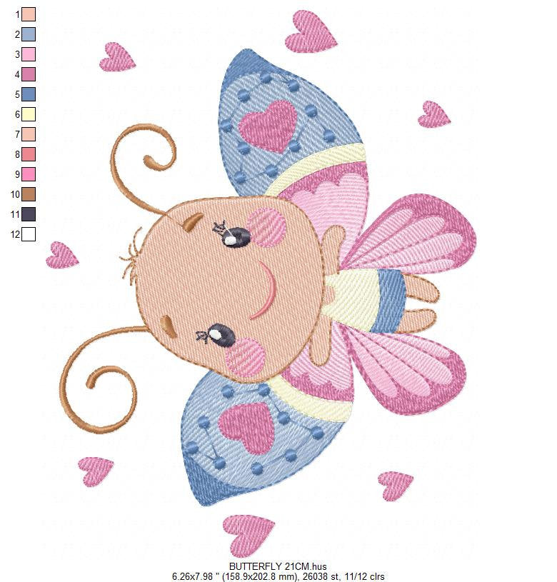 Butterfly embroidery design - Baby girl machine embroidery pattern - Butterfly with happy face file - Instant digital download pes jef dst