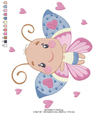 Butterfly embroidery design - Baby girl machine embroidery pattern - Butterfly with happy face file - Instant digital download pes jef dst
