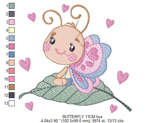 Butterfly embroidery design - Dragonfly machine embroidery pattern - Baby Girl Butterfly with hearts - Instant download digital pes jef dst - Marcia Embroidery