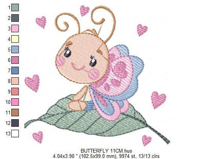 Butterfly embroidery design - Dragonfly machine embroidery pattern - Baby Girl Butterfly with hearts - Instant download digital pes jef dst - Marcia Embroidery