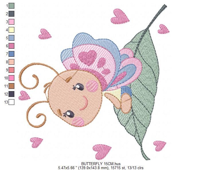Butterfly embroidery design - Dragonfly machine embroidery pattern - Baby Girl Butterfly with hearts - Instant download digital pes jef dst - Marcia Embroidery