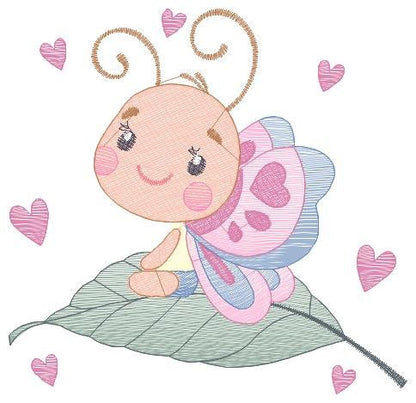 Butterfly embroidery design - Dragonfly machine embroidery pattern - Baby Girl Butterfly with hearts - Instant download digital pes jef dst - Marcia Embroidery