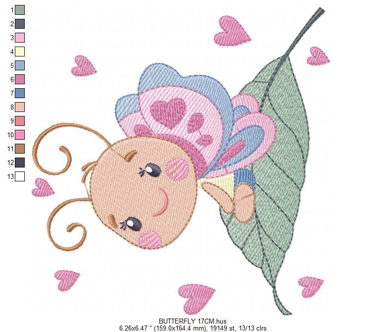 Butterfly embroidery design - Dragonfly machine embroidery pattern - Baby Girl Butterfly with hearts - Instant download digital pes jef dst - Marcia Embroidery