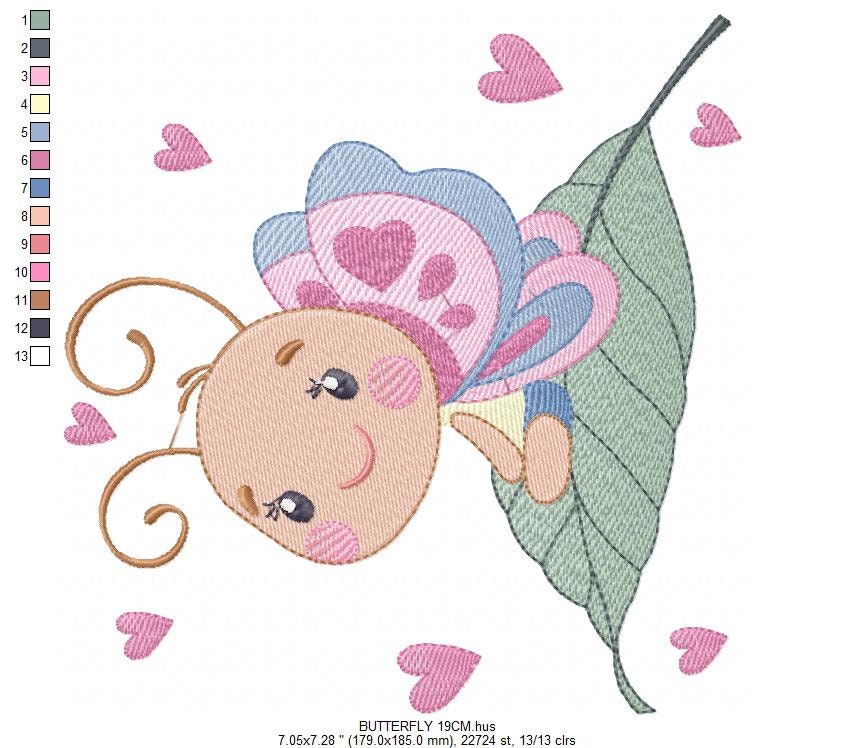 Butterfly embroidery design - Dragonfly machine embroidery pattern - Baby Girl Butterfly with hearts - Instant download digital pes jef dst - Marcia Embroidery