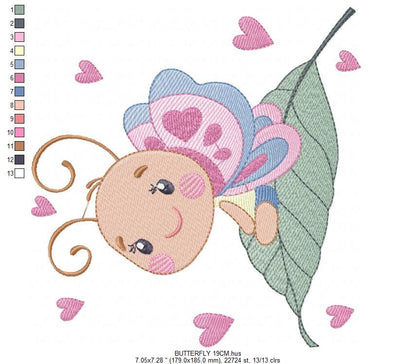 Butterfly embroidery design - Dragonfly machine embroidery pattern - Baby Girl Butterfly with hearts - Instant download digital pes jef dst - Marcia Embroidery