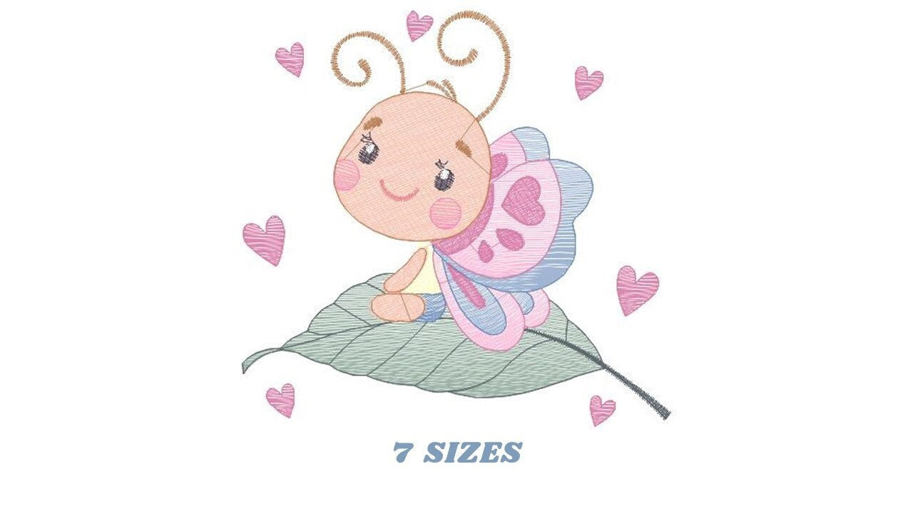 Butterfly embroidery design - Dragonfly machine embroidery pattern - Baby Girl Butterfly with hearts - Instant download digital pes jef dst - Marcia Embroidery