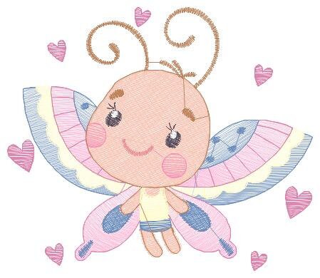 Butterfly with hearts embroidery design - Colorful Dragonfly machine embroidery pattern - Baby boy and girl file - Instant download digital