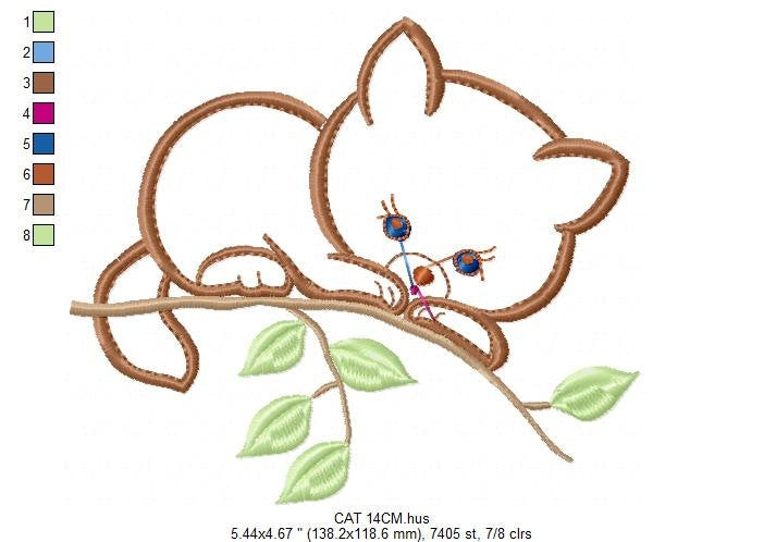 Cat embroidery design - Baby Girl machine embroidery pattern - Kitty applique design - Instant digital download pes jef dst hus vp3 xxx