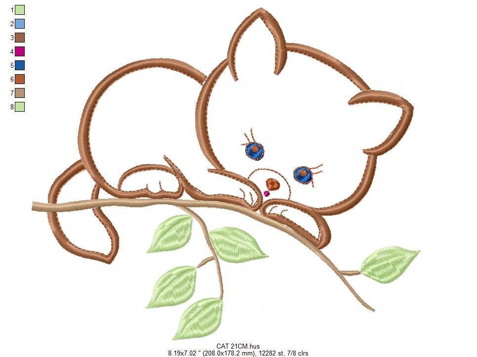 Cat embroidery design - Baby Girl machine embroidery pattern - Kitty applique design - Instant digital download pes jef dst hus vp3 xxx