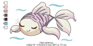 Fish embroidery designs - Ocean animals embroidery design machine embroidery pattern - Sleeping fish embroidery file - Delicate sea animals