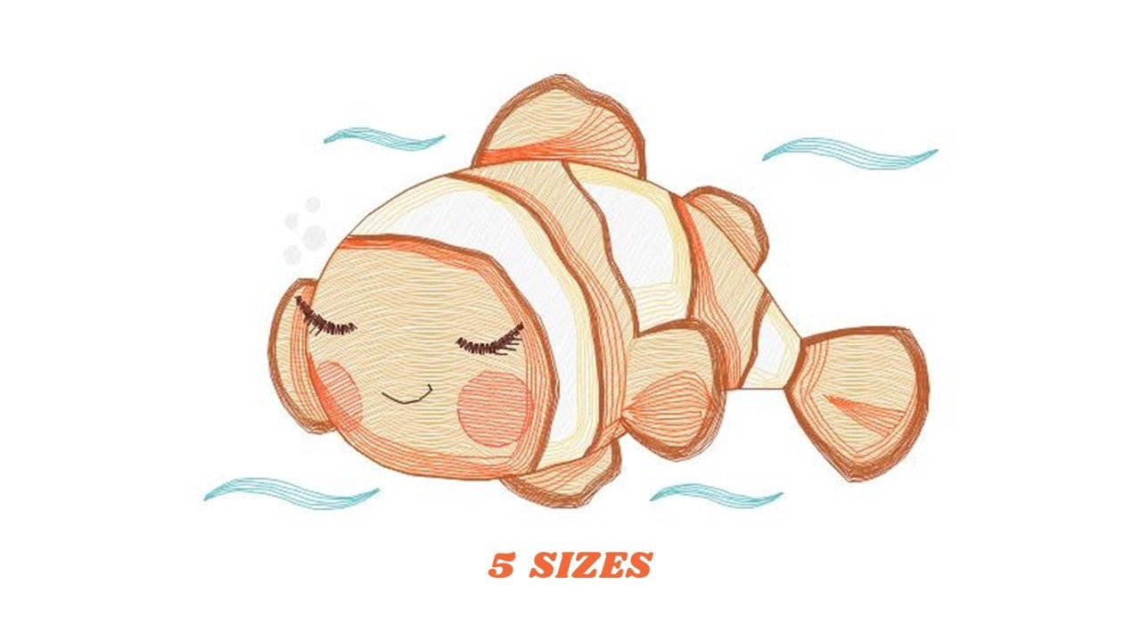 Clown Fish embroidery designs - Ocean animals embroidery design machine embroidery pattern - Sleeping Fish embroidery - delicate sea animal Marcia Embroidery