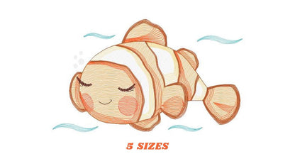 Clown Fish embroidery designs - Ocean animals embroidery design machine embroidery pattern - Sleeping Fish embroidery - delicate sea animal Marcia Embroidery