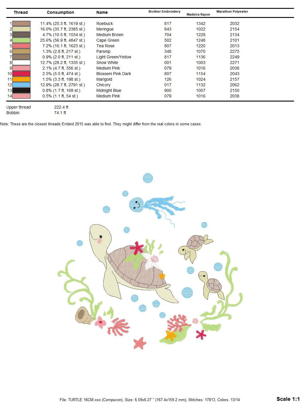 Turtle embroidery design - Ocean animal with shells algae and coral machine embroidery pattern - Baby boy and girl file - Instant download