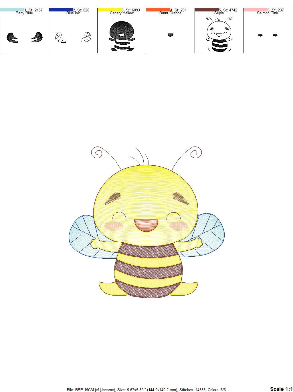 Bee embroidery design - Bee Happy embroidery designs machine embroidery pattern - baby girl embroidery file - honey bee design  pes jef hus Marcia Embroidery