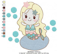 Load image into Gallery viewer, Mermaid embroidery designs - Princess embroidery design machine embroidery pattern - Mermaid rippled design Baby girl embroidery download
