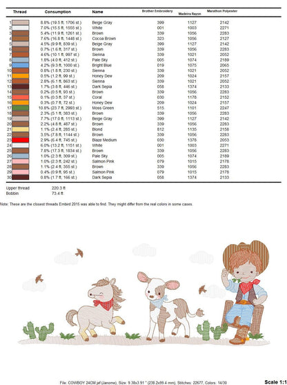Cowboy embroidery design - Farm Animal machine embroidery pattern - Wrangler Horse Cow Rancher Buckaroo - Instant digital download pes jef
