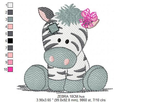 Patched Zebra embroidery design - Animal embroidery designs machine embroidery pattern - Baby girl embroidery - Safari embroidery file