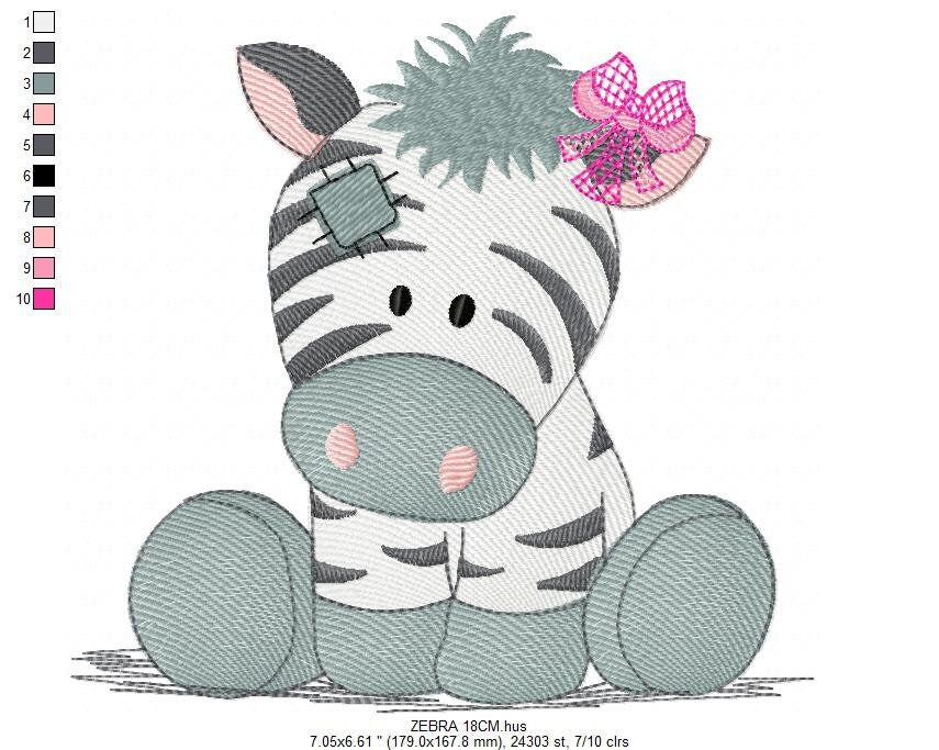 Patched Zebra embroidery design - Animal embroidery designs machine embroidery pattern - Baby girl embroidery - Safari embroidery file