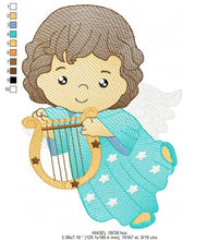 Charger l&#39;image dans la galerie, Angel embroidery designs - Baby boy embroidery design machine embroidery pattern - Angel with harp embroidery file - instant download jef
