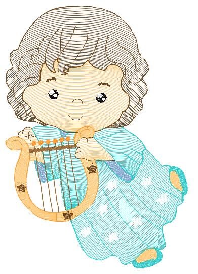 Angel embroidery designs - Baby boy embroidery design machine embroidery pattern - Angel with harp embroidery file - instant download jef