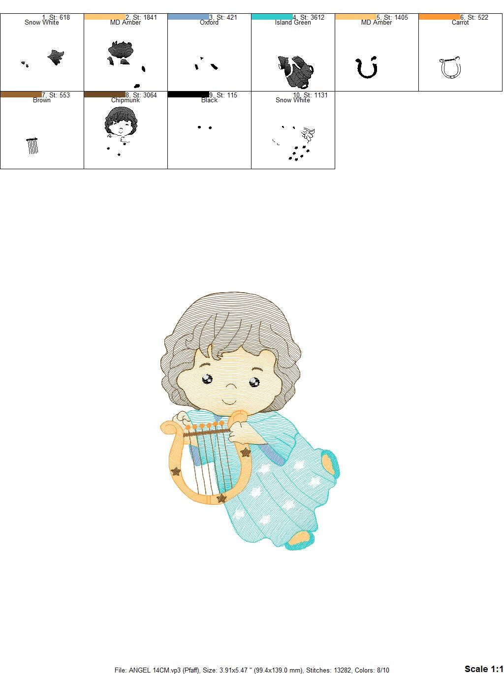 Angel embroidery designs - Baby boy embroidery design machine embroidery pattern - Angel with harp embroidery file - instant download jef