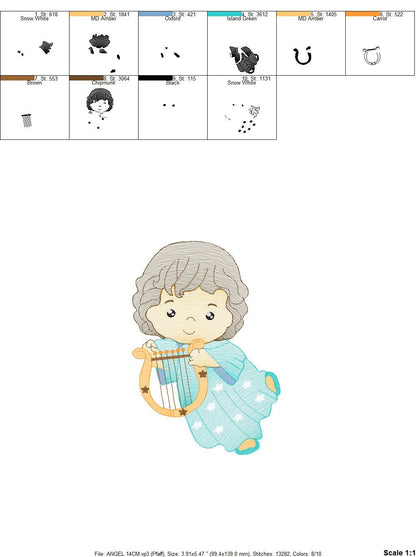 Angel embroidery designs - Baby boy embroidery design machine embroidery pattern - Angel with harp embroidery file - instant download jef
