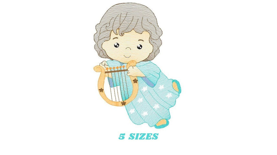 Angel embroidery designs - Baby boy embroidery design machine embroidery pattern - Angel with harp embroidery file - instant download jef