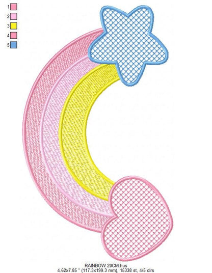 Rainbow embroidery design - Sky embroidery designs machine embroidery pattern - Baby girls embroidery file - rainbow rippled star heart - Marcia Embroidery