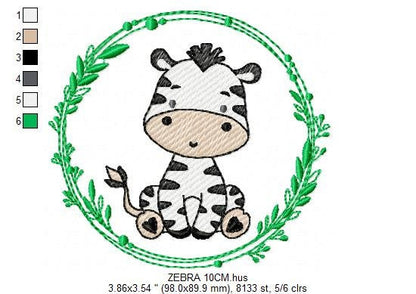 Zebra embroidery designs - Safari embroidery design machine embroidery pattern - Animal embroidery download - Zebra with frame pes jef hus Marcia Embroidery
