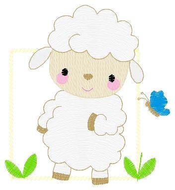 Sheep embroidery design - Lamb with butterfly frame machine embroidery pattern - Baby boy file - Farm ranch animal - Instant download pes