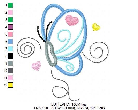Butterfly with hearts embroidery design - Butterfly applique machine embroidery pattern - Baby girl file - Instant digital download pes jef