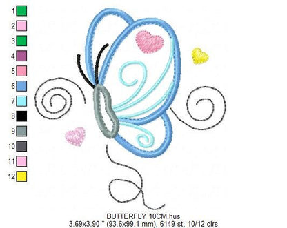 Butterfly with hearts embroidery design - Butterfly applique machine embroidery pattern - Baby girl file - Instant digital download pes jef