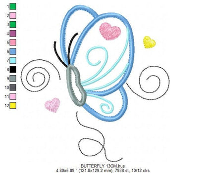 Butterfly with hearts embroidery design - Butterfly applique machine embroidery pattern - Baby girl file - Instant digital download pes jef