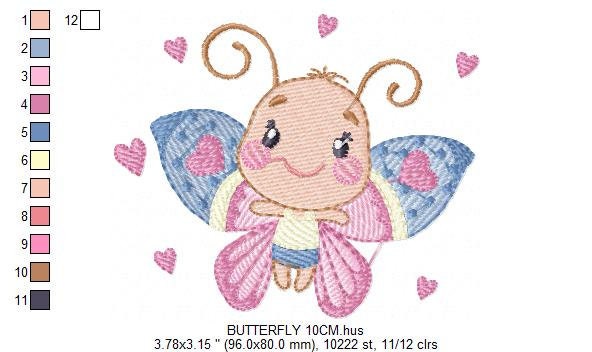 Butterfly embroidery design - Baby girl machine embroidery pattern - Butterfly with happy face file - Instant digital download pes jef dst