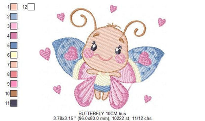 Butterfly embroidery design - Baby girl machine embroidery pattern - Butterfly with happy face file - Instant digital download pes jef dst